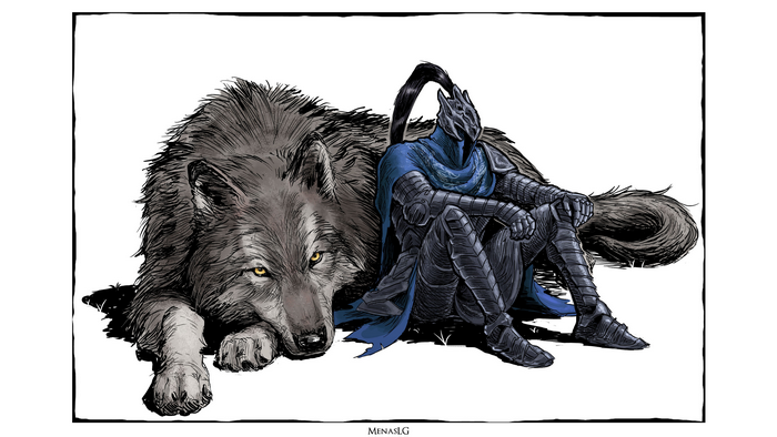 Menaslg, wolf, Artorias the Abysswalker, armor, sword, knight, Dark Souls