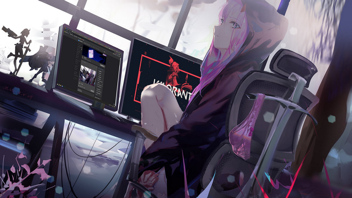 Rabbit (artist), Zero Two (Darling in the FranXX), Darling in the FranXX, Valorant, shadow, anime girls