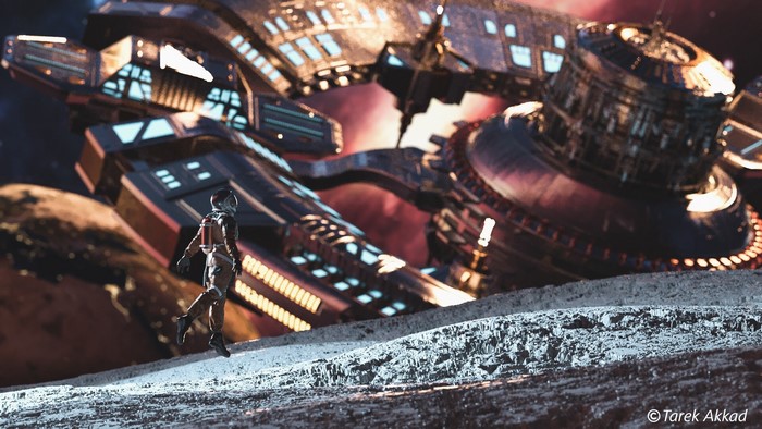 science fiction, artwork, space station, digital art, Tarek Akkad, space, astronaut