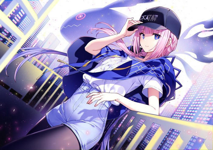 Nardack Anime Girl with Pink Hair and Baseball Cap
