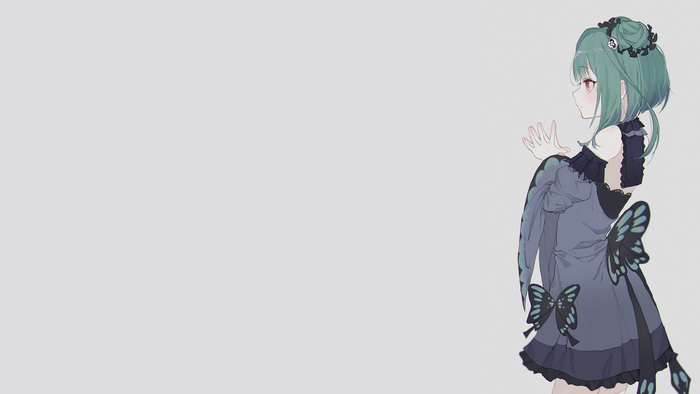 Mumumu, green hair, Uruha Rushia, Hololive, buns, anime