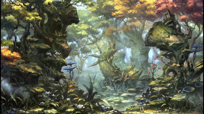 digital art, nature, fantasy art, birds, Jun Dong Li, forest, trees