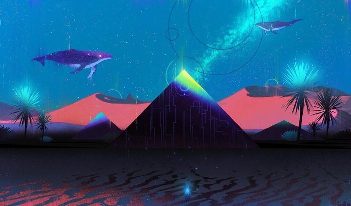 digital art, whale, pyramid, desert, Jun Dong Li, fantasy art, surreal