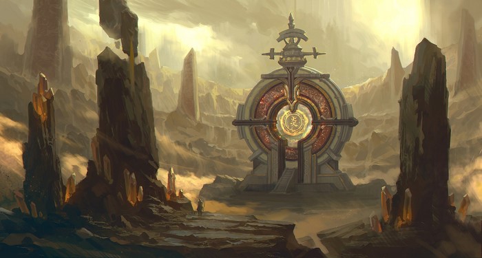 Asian architecture, fantasy art, Jun Dong Li, digital art