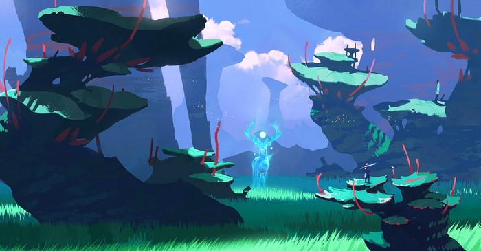 deer, fantasy art, elk, cyan, digital art, Jun Dong Li, green