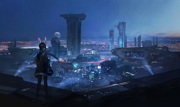 futuristic, cityscape, city, Arknights, artwork