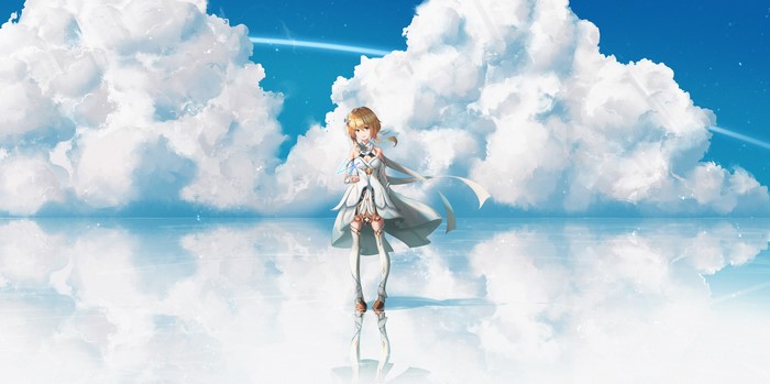 Lumine from Genshin Impact Among Clouds