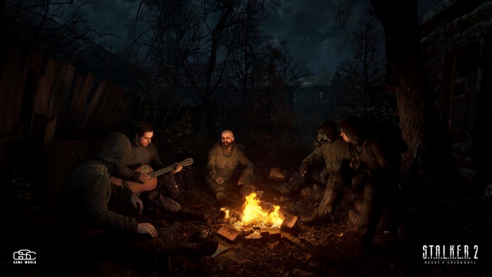 4K, video games, video game art, S.T.A.L.K.E.R., guitar, S.T.A.L.K.E.R. 2, campfire