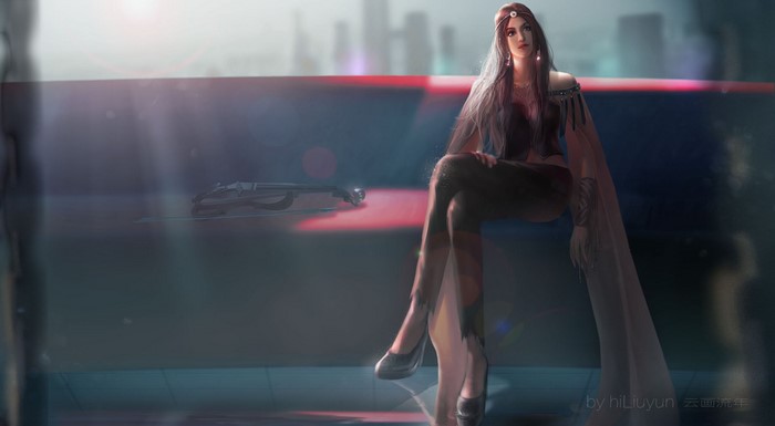 hiLiuyun, love, cyberpunk, fantasy girl, original characters