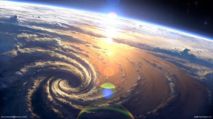 hurricane, space, Earth, planet, artwork
