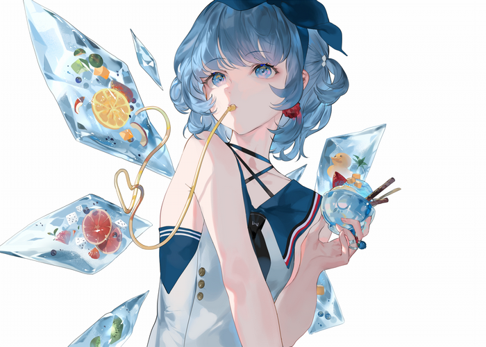Cirno with Blue Hair and Lemons from Touhou