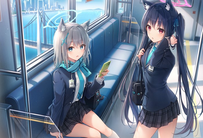 Shiroko (Blue Archive), anime girls, school uniform, anime, Kuromi Serika (Blue Archive), Dangmyo, animal ears, blue archive
