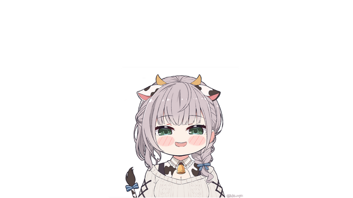 kukie -nyan, green eyes, Shirogane Noel, cow girl, anime girls, horns, Hololive, gray hair
