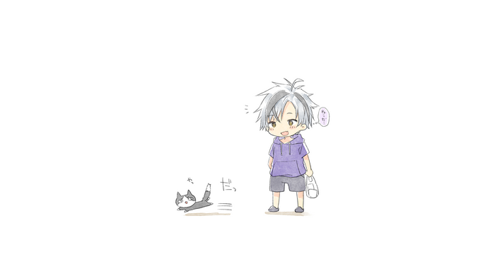 white hair, Kamiyoshi Rika, chibi, Suzuki Masaru, cats, cat ears