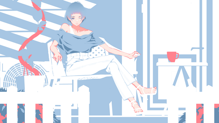 anime, original characters, blue hair, Nico Tina