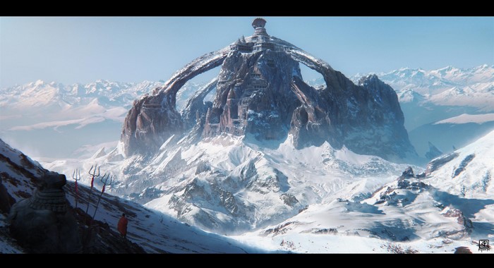 snow, Rupam Raaj R, Asian architecture, mountains, temple