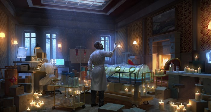 Olga Orlova, laboratories, fantasy art, digital art, scientists