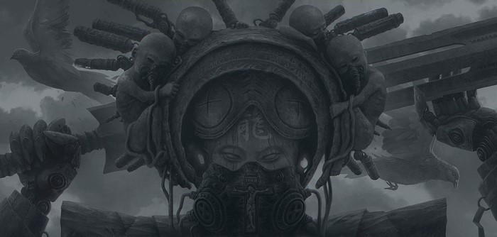 digital art, dove, sword, fantasy art, angel, baby, Alexey Egorov, Jesus Christ, monochrome