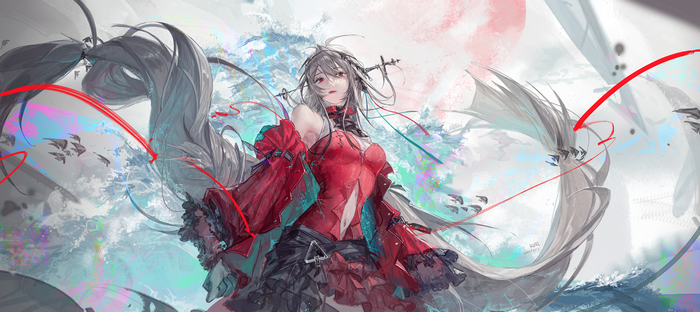 Skadi from Arknights in Red Dress