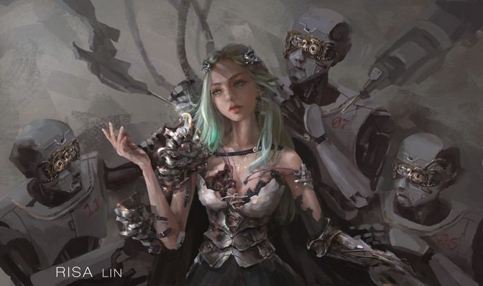 cyborg, women, Risa lin, digital art, science fiction
