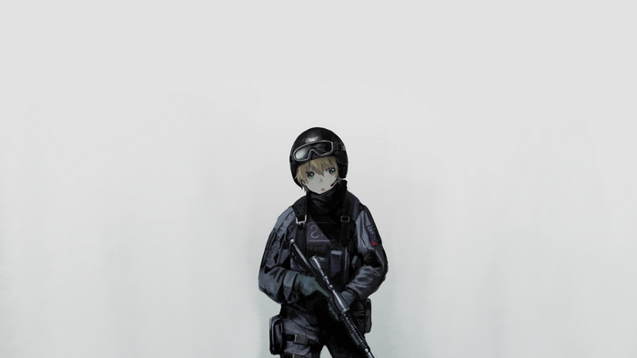 military, anime, gun, helmet
