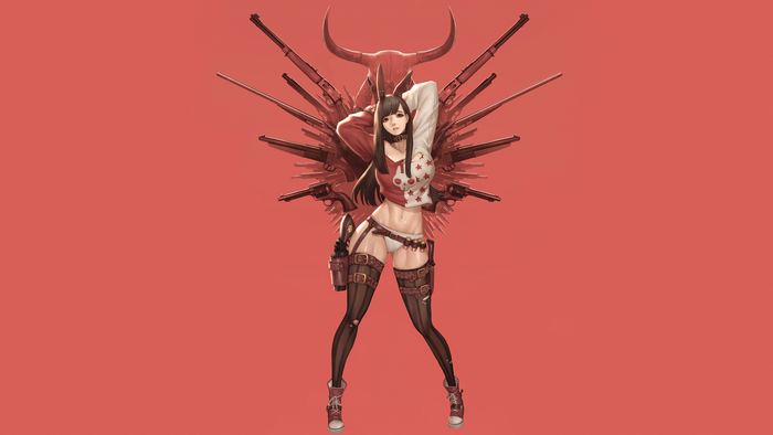 anime, revolver, panties, stockings, gun, bunny girl