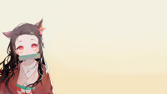 anime, Kamado Nezuko, red eyes, Kimetsu no Yaiba, kimono, cat ears