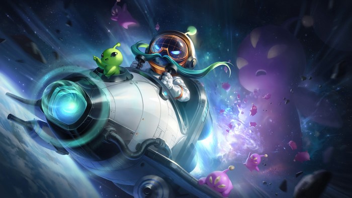 4K, Riot Games, PC gaming, Corki (League of Legends), galaxy, League of Legends, ADC, Adcarry, 4K, astronaut, digital art, Corki, space, video games, GZG