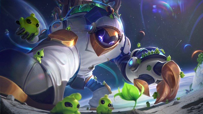 4K, League of Legends, Maokai, Maokai (League of Legends), astronaut, space, PC gaming, GZG, 4K, video games, digital art, galaxy, Riot Games