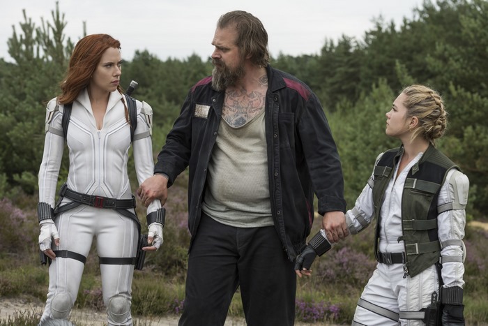 Black Widow, Yelena Belova, and Red Guardian in Black Widow
