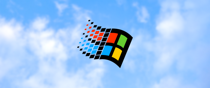 operating system, clouds, windows logo, Microsoft Windows, Windows 95, logo