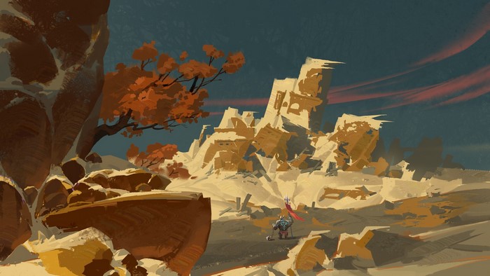 digital art, fantasy art, landscape, ruins, MH C, snow