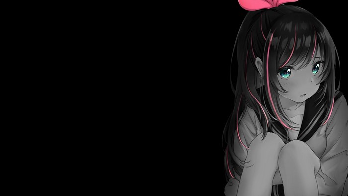 4K, anime, anime girls, monochrome, Kizuna Ai, selective coloring