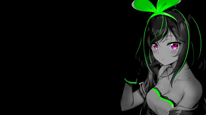 4K, selective coloring, monochrome, Kizuna Ai, anime, anime girls