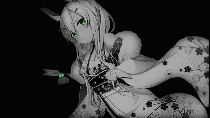 selective coloring, anime girls, anime, monochrome