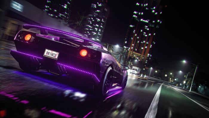 car, Syed Abid, neon, Lamborghini, night, digital art