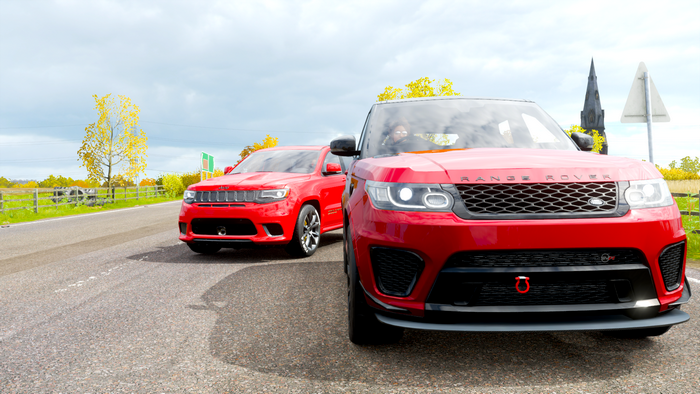 car, video games, Forza Horizon 4, Range Rover Sport, Land Rover, Jeep Grand Cheeroke, Jeep, luxury cars, Forza, vehicle, Jeep Grand Cheeroke Trackhawk