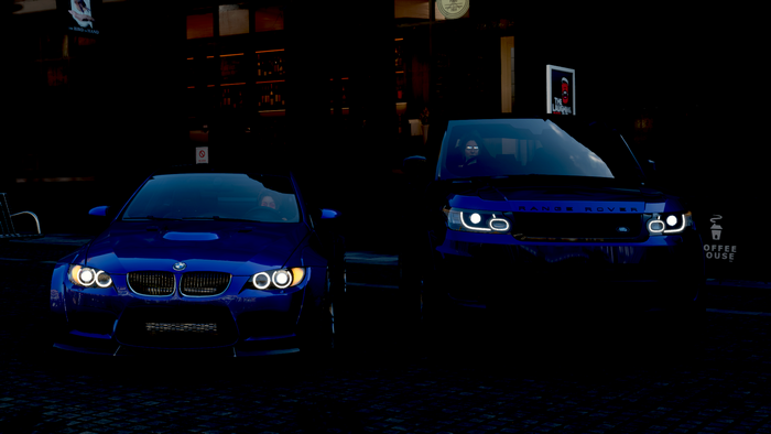 Forza Horizon 4, vehicle, BMW 3 Series (E92), video games, BMW M3 GTRS3, Forza, car, Land Rover, BMW 3 Series, frontal view, Range Rover Sport