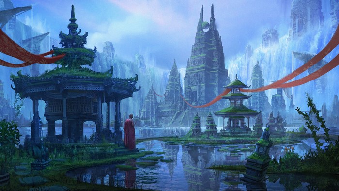 monastery, temple, blue, Asian architecture, water