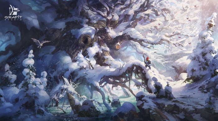 snow, digital art, winter, Grafit Studio