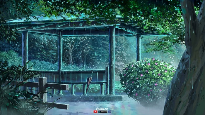 artwork, Garden of Words, umbrella, rain