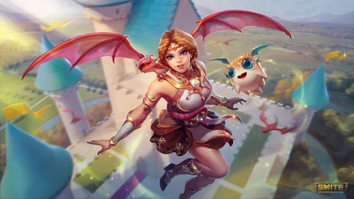 4K, fantasy art, Smite, video game girls, PC gaming, blue eyes, video game art, Discordia (Smite)