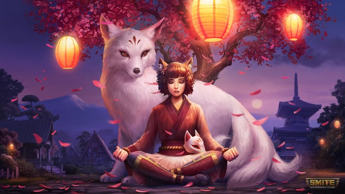 4K, video game girls, lantern, fantasy art, Smite, fantasy girl, video game art, meditation, closed eyes, animal ears, Artio (Smite), PC gaming