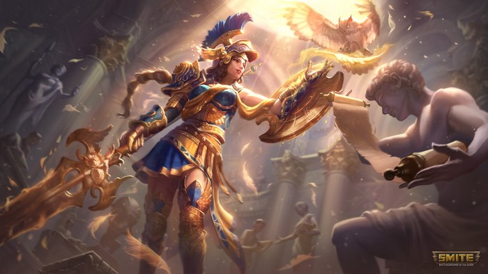 4K, fantasy art, Athena (Smite), PC gaming, video game art, Smite, video game girls, fantasy girl, fantasy armor