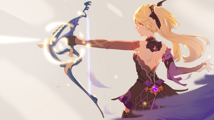 4K, Genshin Impact, bareback, bow, anime girls, Fischl (Genshin Impact)