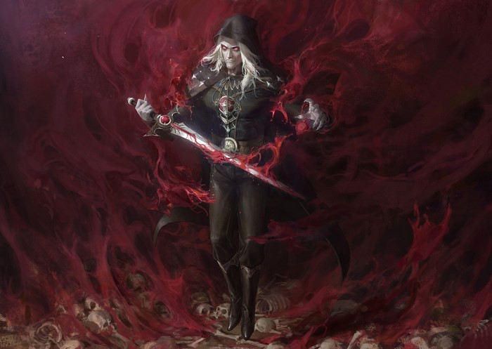 Senfeng Chen, fantasy art, magic, bones, vampires, sword