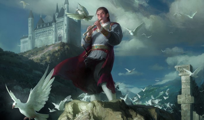 musician, dove, flute, castle, Senfeng Chen, birds