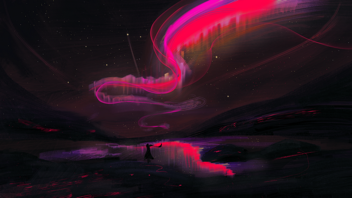 Aurora, digital art, dark, red