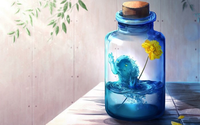 flowers, yellow flowers, PC gaming, video game art, Dota 2, bottles