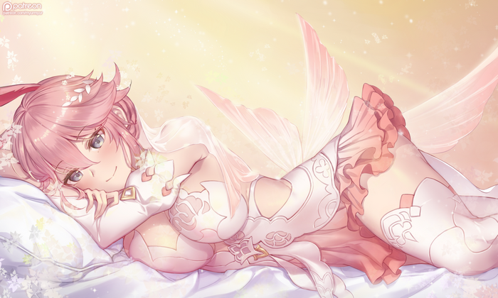 pink hair, Honkai Impact 3rd, anime girls, smiling, Yae Sakura (Honkai Impact), Myurumyuru, thighs, dress